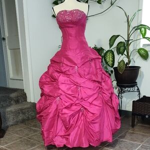 Mori Lee Vibrant Pink Satin Dress